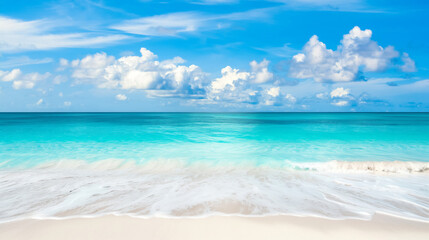 Заголовок.Beautiful landscape of the sandy beach and crystal clear blue ocean