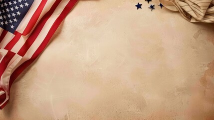 plain beige background with a USA flag theme in the corner and copy space for text on the top