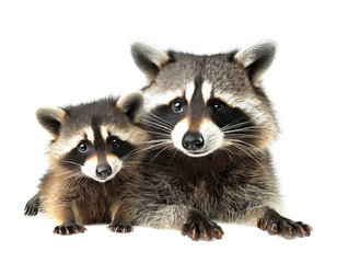 Obraz premium Waschbär und tierbaby isoliert auf weißen Hintergrund, Freisteller