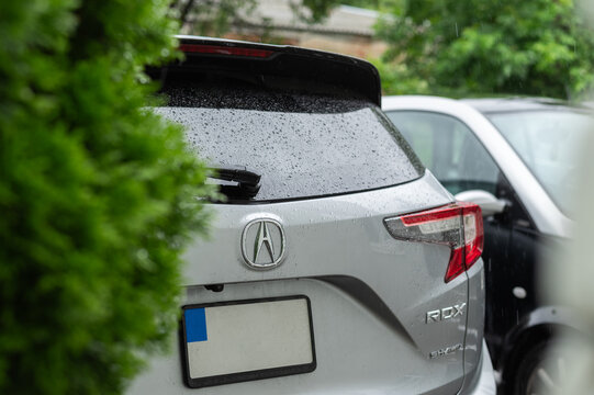 Kyiv, Ukraine - June 12, 2024. Silver Acura RDX 2017 in the city street. Rear right view.