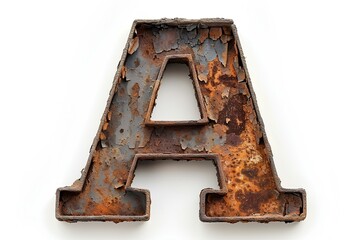 A rusted metal letter a on a white background