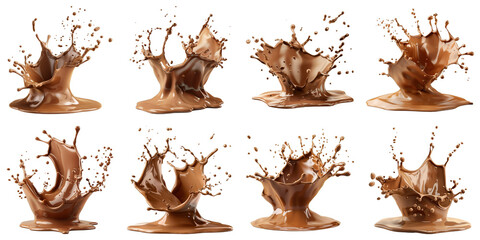 Fototapeta premium Set of Chocolate Splash isolated on transparent png background. Generative ai