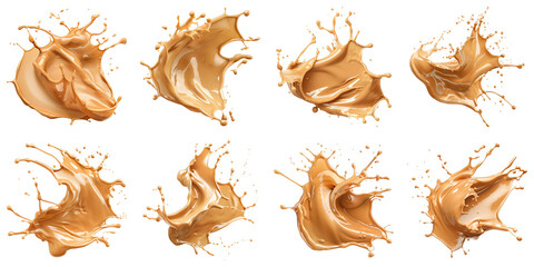 Set of Peanut Butter Splash isolated on transparent png background. Generative ai