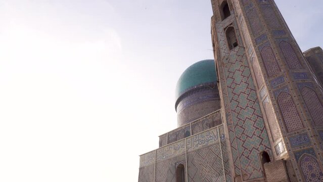 View of The Bibi-Khanym Mosque, dome, Khanum. One of the most important monuments of Samarkand, popular tourist destination of Central Asia. Samarkand, Uzbekistan view of the old town and road 