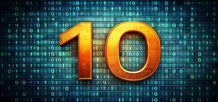 number 10 on a background of binary code