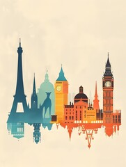 Fototapeta premium Iconic Global Landmarks in Minimalist Architectural Celebrating the Diversity of the World's Architectural Wonders