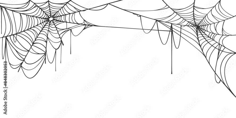 Wall mural halloween spider web isolated on transparent background. hector venom cobweb set. vector illustratio