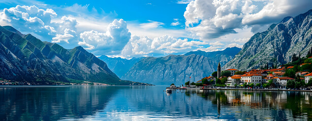 European landscape of a lake between mountains - Powered by Adobe