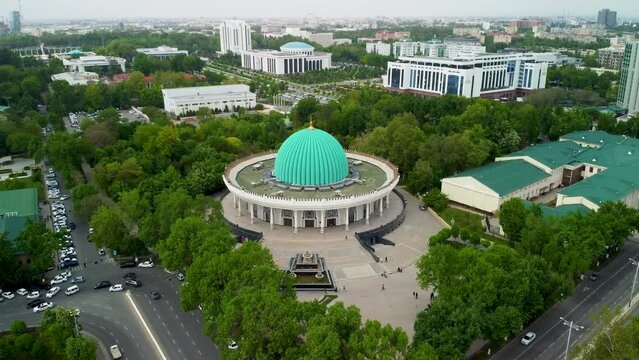 Aerial view of Amir Timur museum in Tashkent, Uzbekistan