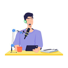 An editable flat illustration of broadcaster 