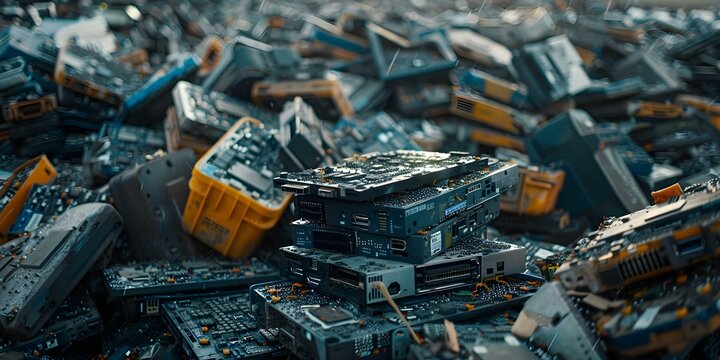 Processing Recycled e-Waste for Material Extraction. Concept E-Waste Recycling, Material Extraction, Recycling Process, Sustainability, Tech Waste