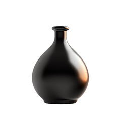 A simple black glass bottle with a round body and a narrow neck.  isolated on transparent background