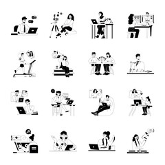 Pack of Webinars and Podcast Shows Glyph Illustrations 

