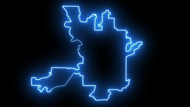map of Spokane in Washington with a blue glowing neon effect