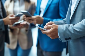 Business Professionals Using Mobile Devices in Group Setting