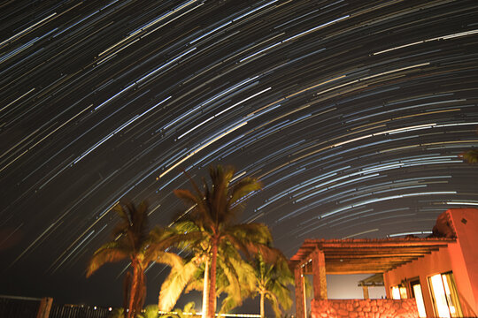 Star trails over El Sargento in Baja California Sur, Mexico
