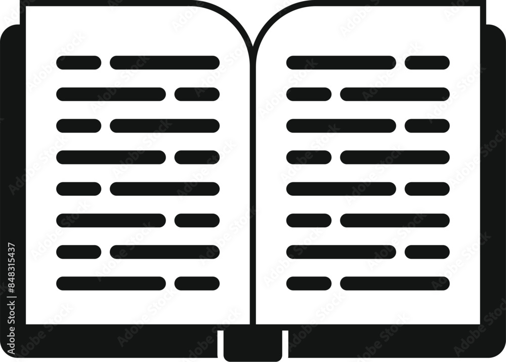 Poster open book icon with text lying open on a table for studying or reading