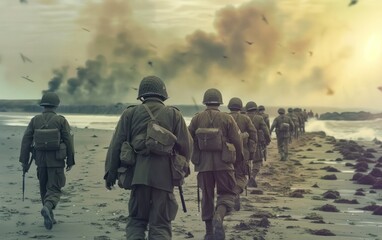 Fototapeta premium Vintage Military Beach Landing Scene