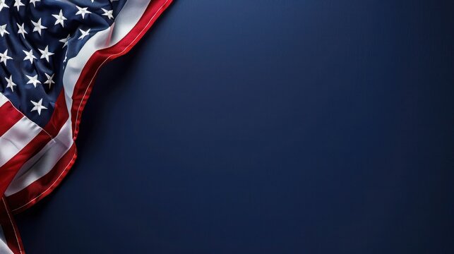 plain navy blue background with a USA flag theme in the corner and copy space for text on the bottom