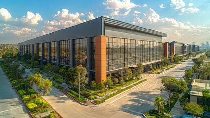 Modern office building with glass facade in the city