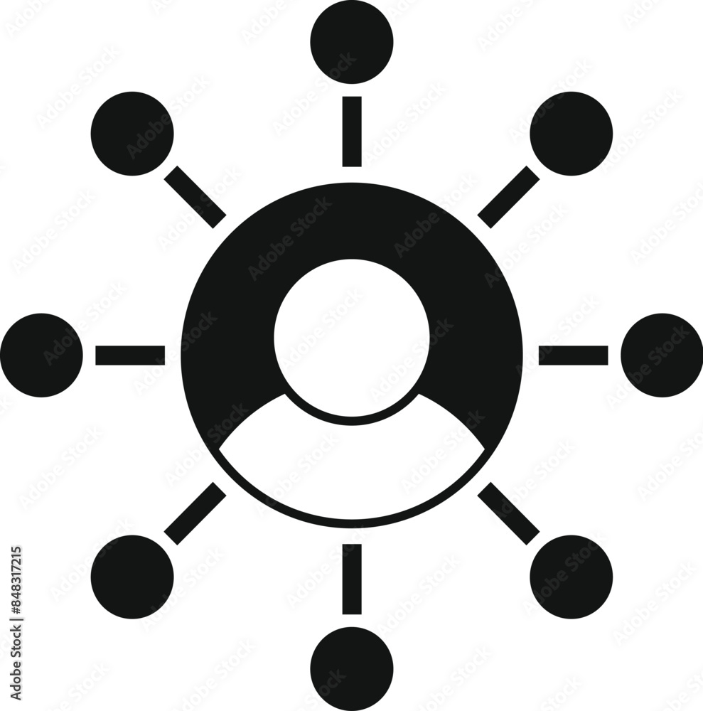 Poster icon of a businessman connecting with global partners in a network, symbolizing teamwork and interna