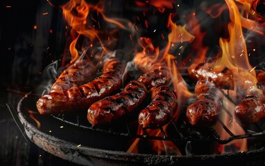 Grilled Sausages on Fire