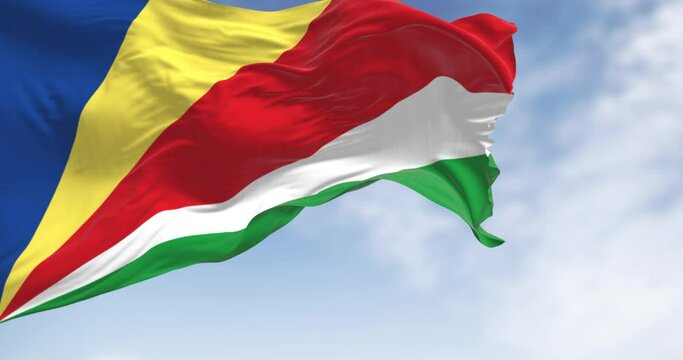 Seychelles national flag waving in the wind on a clear day