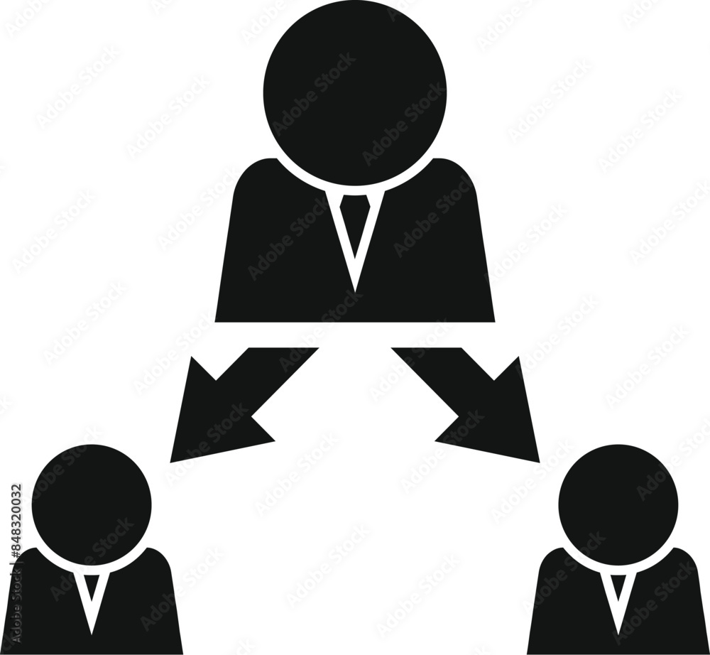 Poster manager delegating tasks to two employees, symbolizing teamwork and workflow