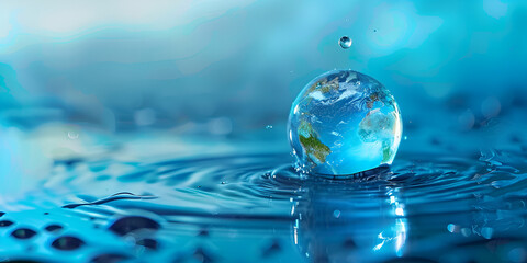 World water day Realistic drop of water falling