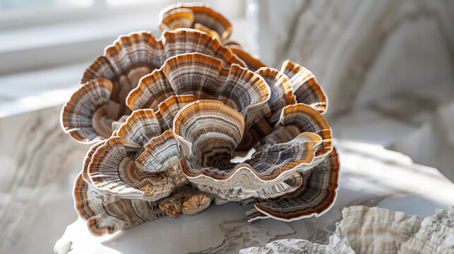 Turkey tail mushrooms on a white background