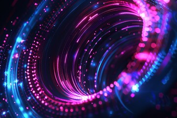 Abstract digital art with vibrant neon lights and swirling patterns. Perfect for modern backgrounds, technology themes, and futuristic designs.