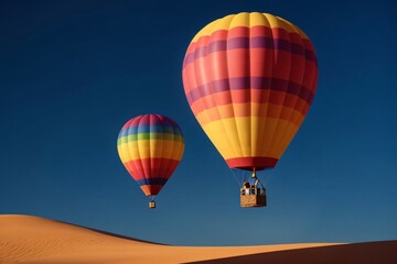 Naklejka premium Colorful hot air balloons float high in the blue sky, ready for an adventurous flight