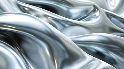 Abstract metallic waves creating a fluid and smooth surface with a futuristic and shiny silver texture, ideal for backgrounds and design projects.