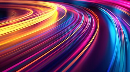 Abstract vibrant light trails creating a dynamic colorful swirl, perfect for tech, energy, or creative backgrounds.