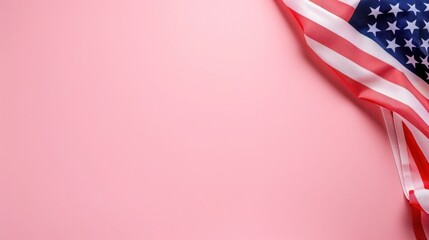 Fototapeta premium plain pastel pink background with a USA flag theme in the corner and copy space for text on the right