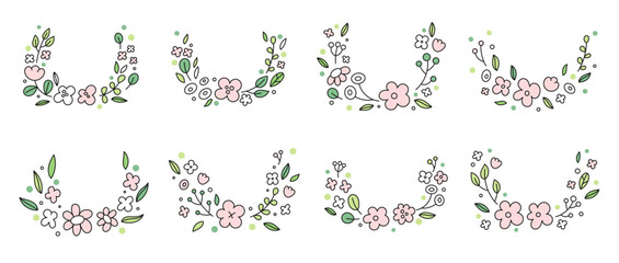 Set of flowers frame. Round frames with flowers and leaves. Vector illustration  for wedding invitations, cards, logo, decorations and greeting card