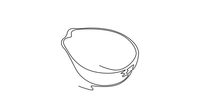 Self drawing animation of single line draw of half sliced healthy organic java guava for orchard logo identity. Fresh tropical fruit concept for garden icon. Continuous line draw. Full length animated