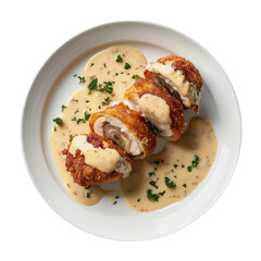 A Plate of Chicken Cordon Bleu Isolated on a Transparent Background