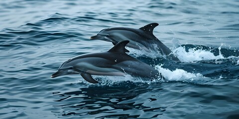 The Graceful Beauty of Dolphins as They Swim in the Ocean. Concept Marine Life, Dolphins, Ocean Scenes, Graceful Movements, Underwater Photography