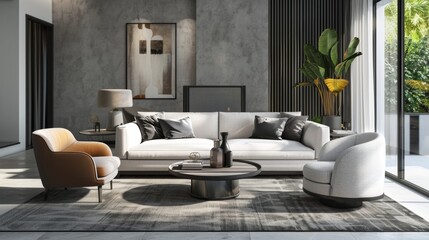 Modern living room with elegant decor and natural light