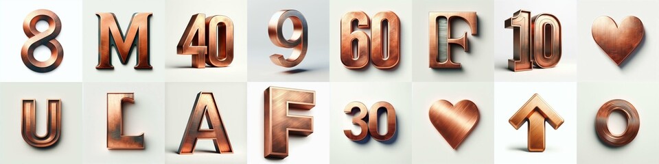Patina copper metal Lettering Typeface. AI generated illustration