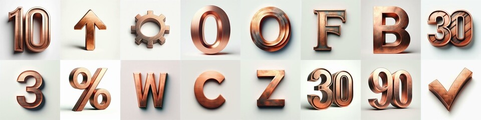 Patina copper metal Lettering Typeface. AI generated illustration