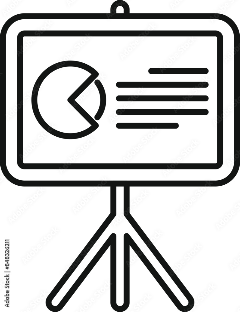 Poster flip chart is displaying a pie chart and other data, representing a business presentation