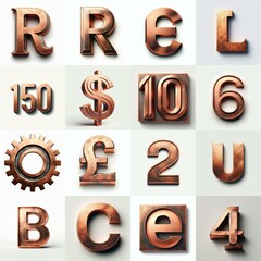 Patina copper metal Lettering Typeface. AI generated illustration