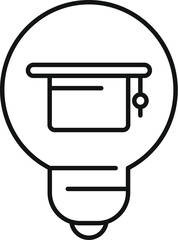 Line art icon of a lightbulb containing a graduation cap, representing the concept of knowledge