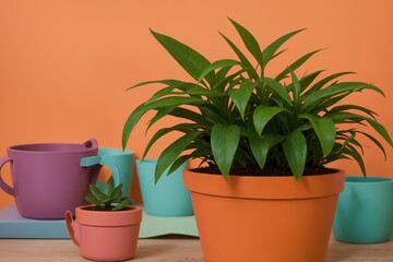 Obraz premium A colorful plant in a pastel orange pot with room for words