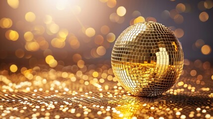 Obraz premium Glistening disco ball with lights on glossy abstract background, creating a captivating display