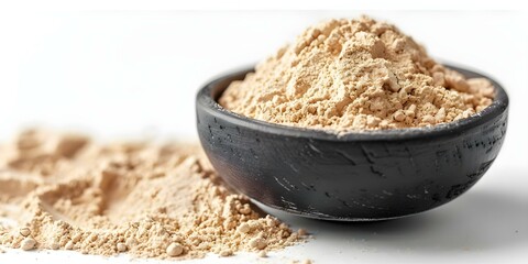 Isolated Kava Kava powder promotes relaxation and calmness on white background. Concept Kava Kava Powder, Relaxation, Calmness, Isolated, White Background