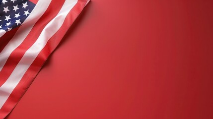 plain ruby red background with a USA flag theme in the corner and copy space for text on the left