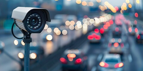 CCTV cameras monitor roads for traffic violations enhancing safety and enforcement. Concept Traffic Safety, Law Enforcement, Surveillance Technology, Road Monitoring, CCTV Cameras
